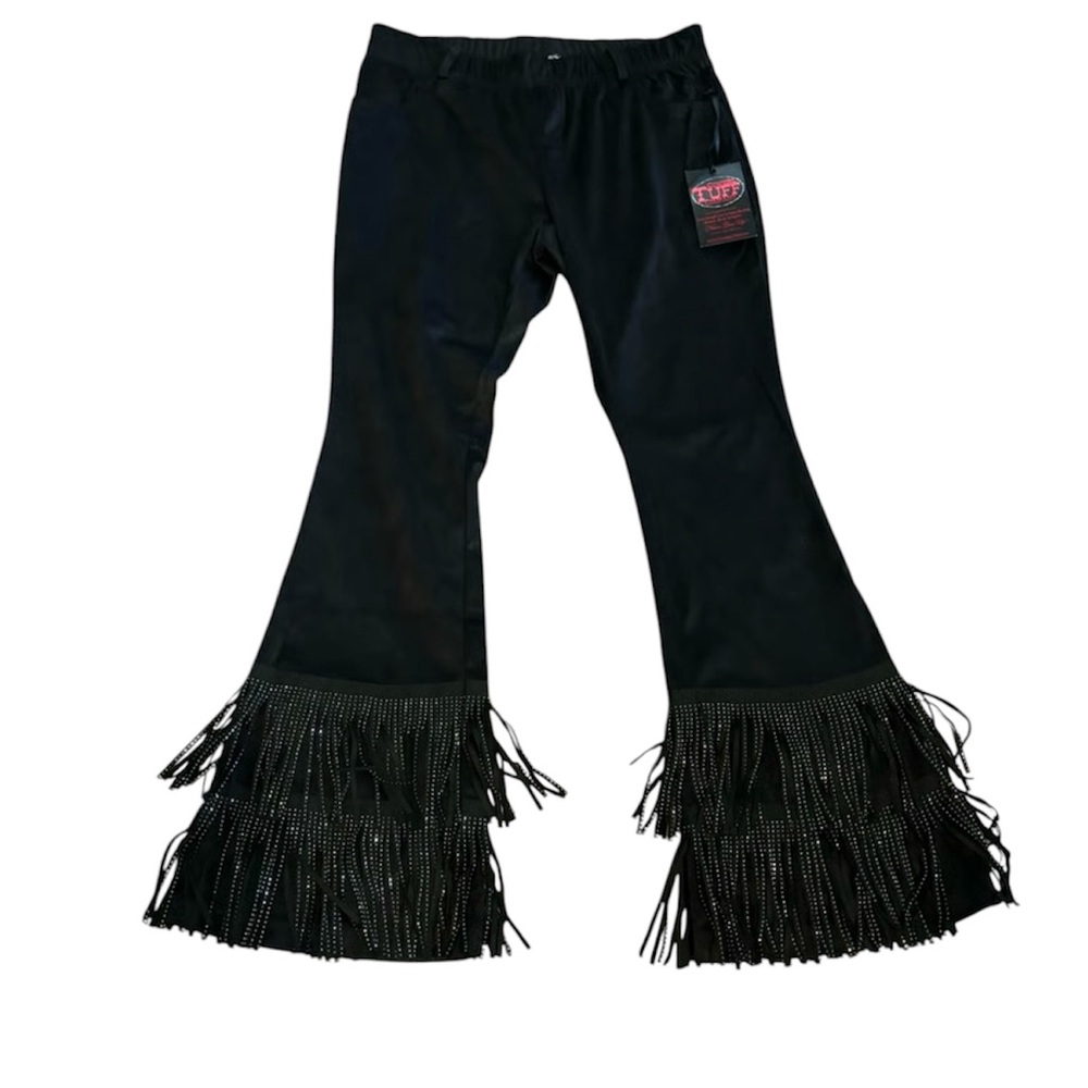 NWT Cowgirl Tuff Company Bling Fringe Flare Pants (Black)